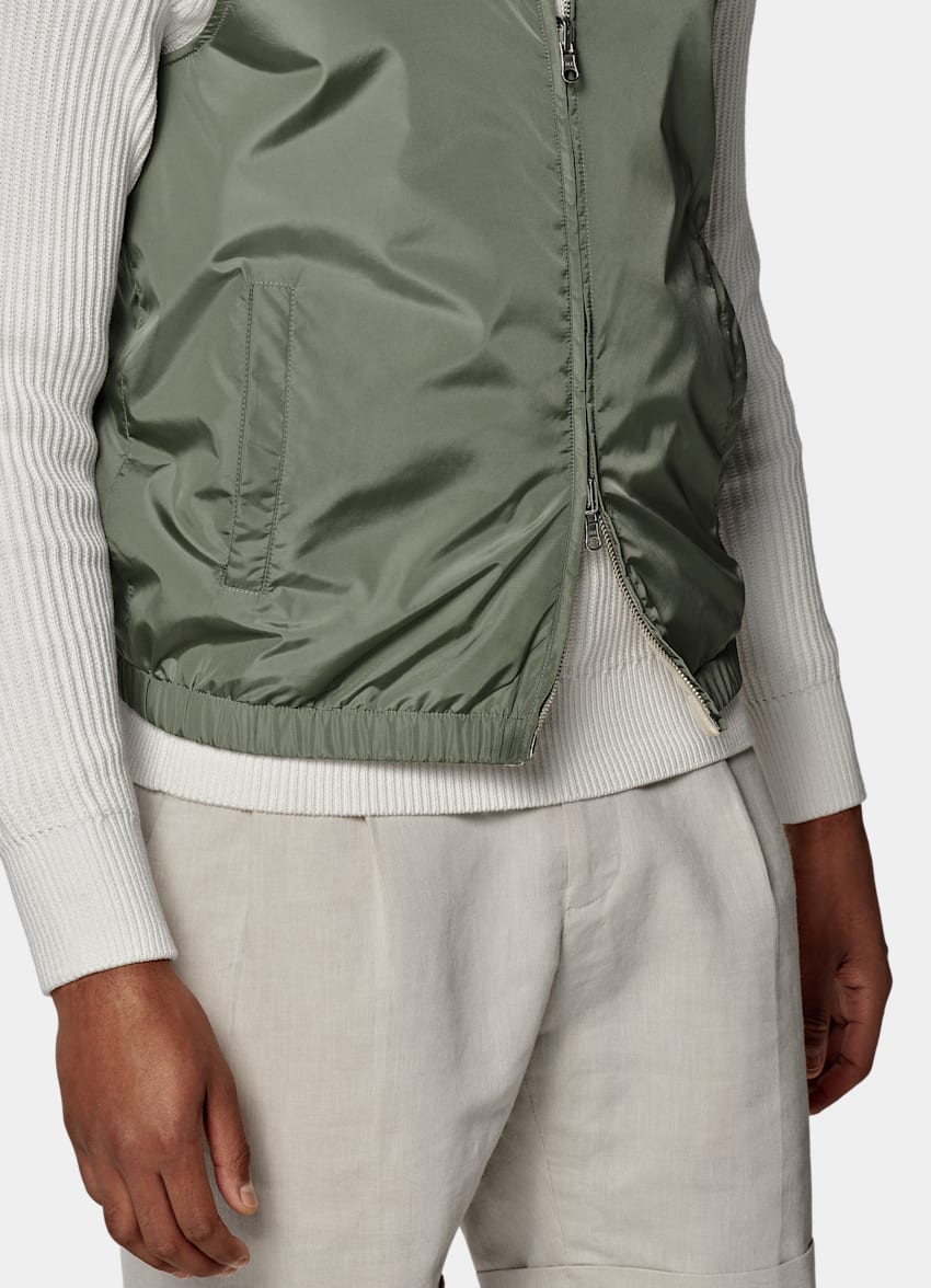 SUITSUPPLY Water-Repellent Technical Fabric by Olmetex, Italy Mid Green & Sand Reversible Reversible Vest