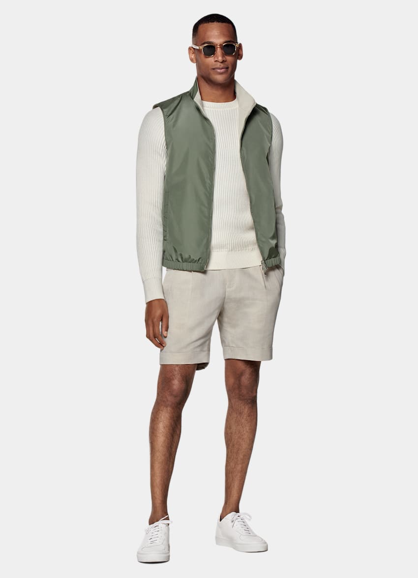 SUITSUPPLY Water-Repellent Technical Fabric by Olmetex, Italy Mid Green & Sand Reversible Vest