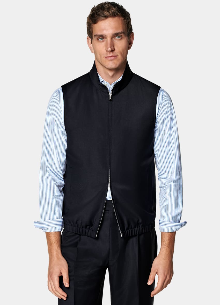 SUITSUPPLY Pure S110's Wool by Vitale Barberis Canonico, Italy Navy Zip Vest