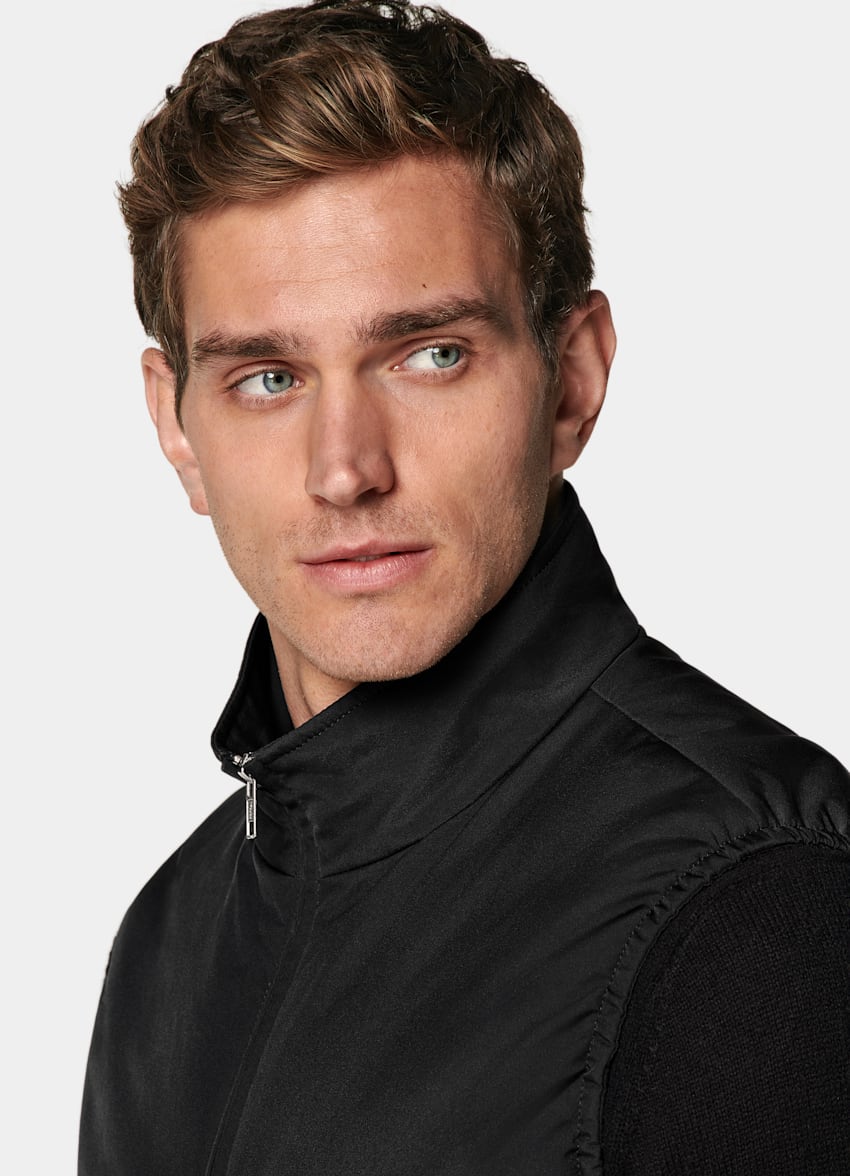 SUITSUPPLY Water-Repellent Technical Fabric by Olmetex, Italy Black Padded Zip Vest