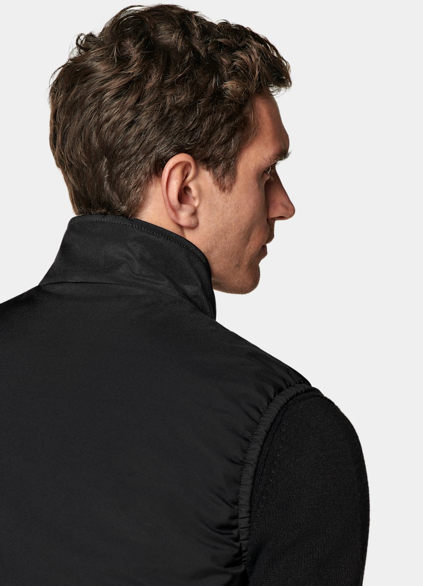 SUITSUPPLY Water-Repellent Technical Fabric by Olmetex, Italy Black Padded Zip Vest