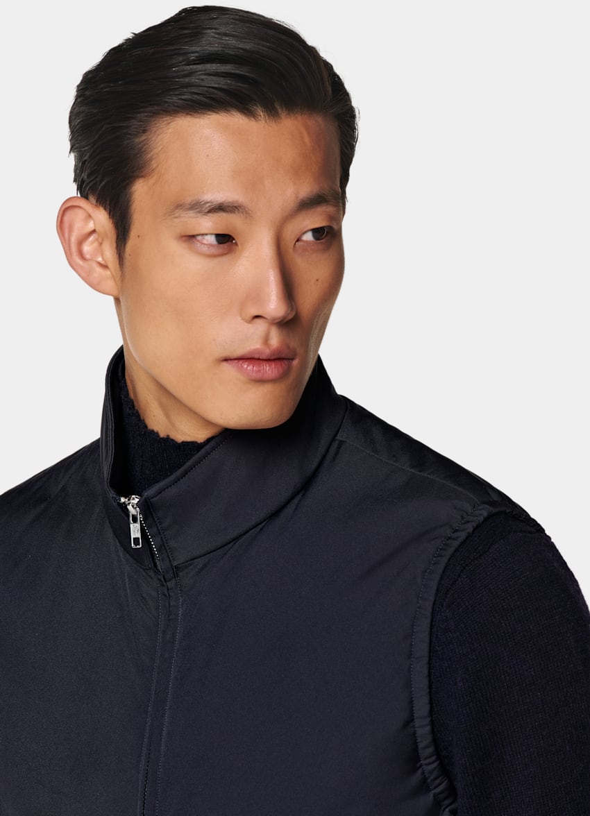 SUITSUPPLY Water-Repellent Technical Fabric by Olmetex, Italy Navy Padded Zip Vest