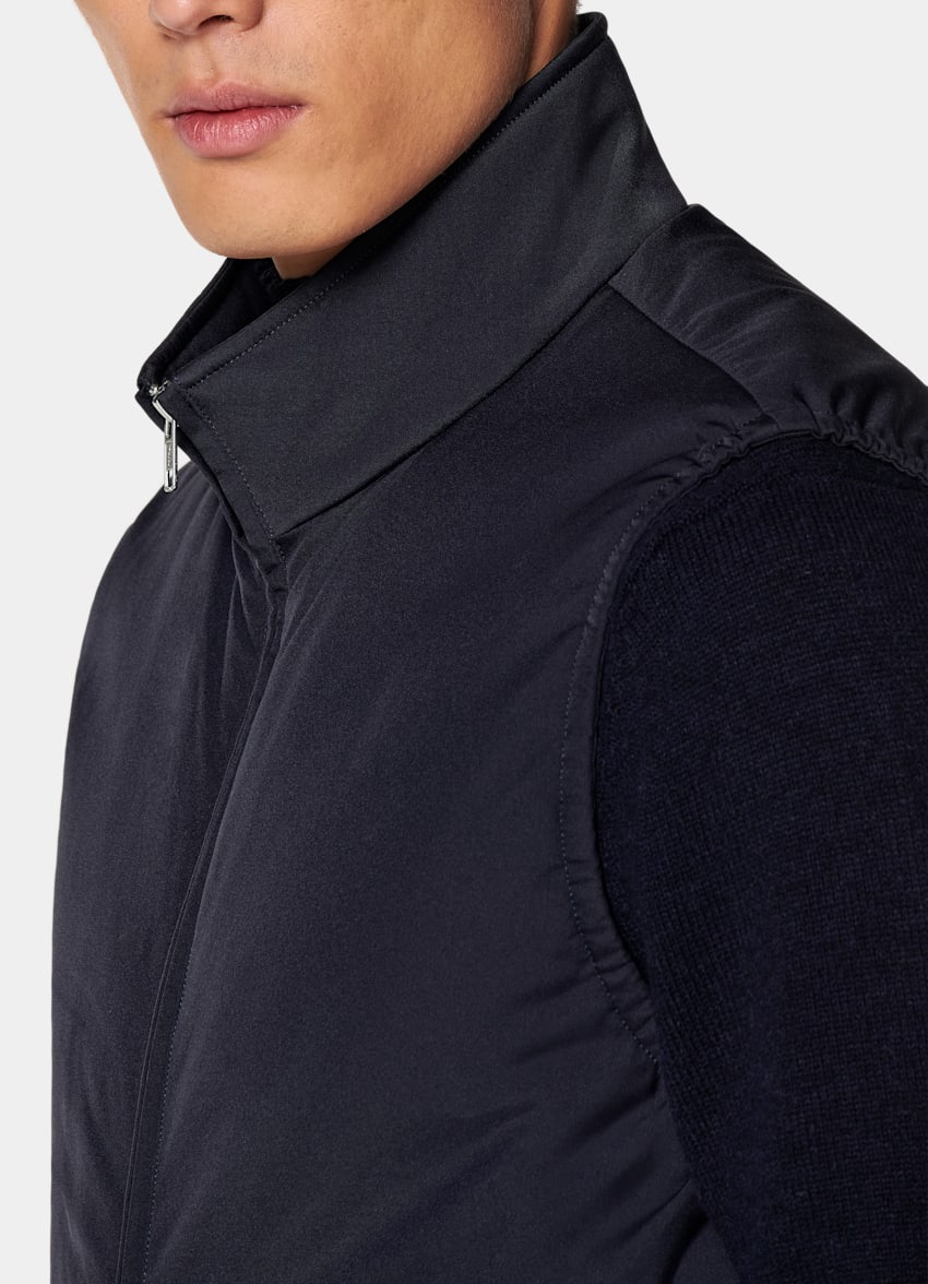 SUITSUPPLY Water-Repellent Technical Fabric by Olmetex, Italy Navy Padded Zip Vest