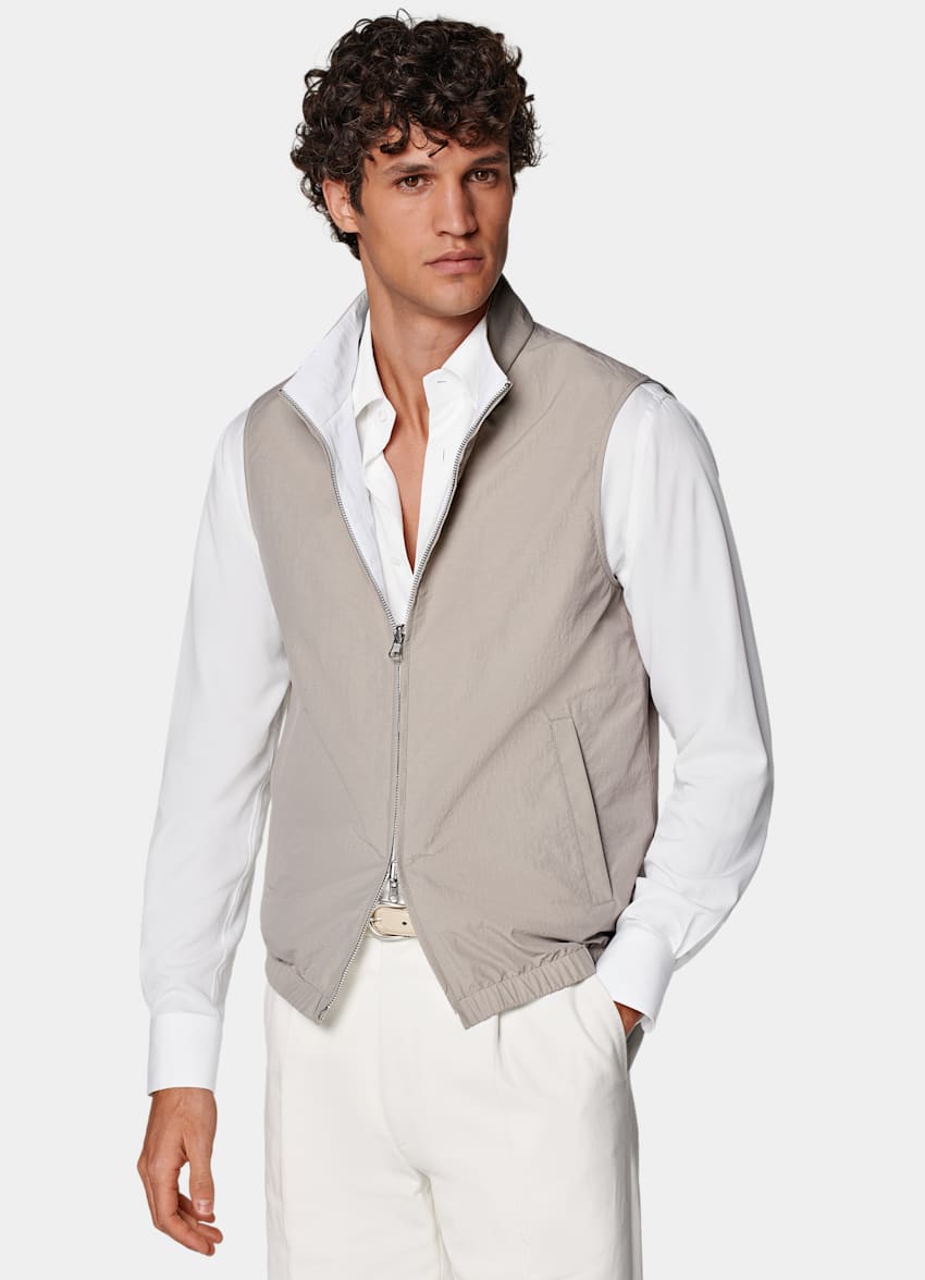 SUITSUPPLY Technical Fabric by Olmetex, Italy Light Taupe Reversible Vest