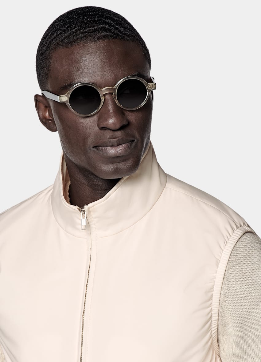 SUITSUPPLY Water-Repellent Technical Fabric by Olmetex, Italy Off-White Light Padded Zip Vest