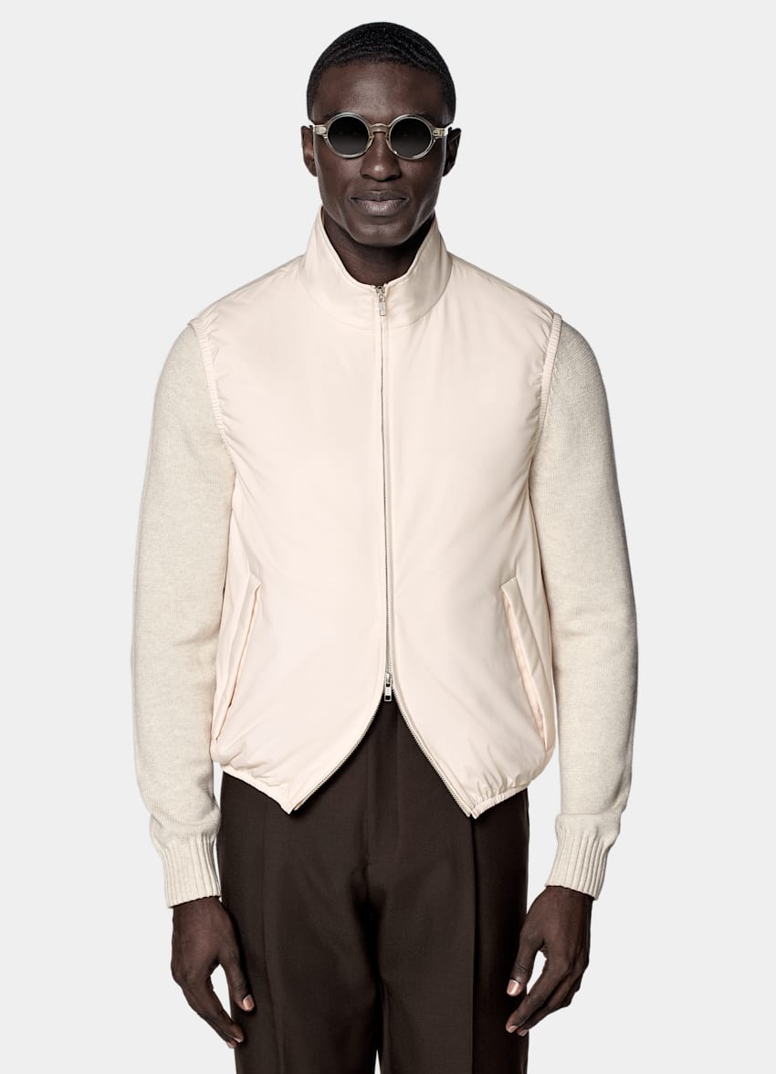 SUITSUPPLY Water-Repellent Technical Fabric by Olmetex, Italy Off-White Light Padded Zip Vest