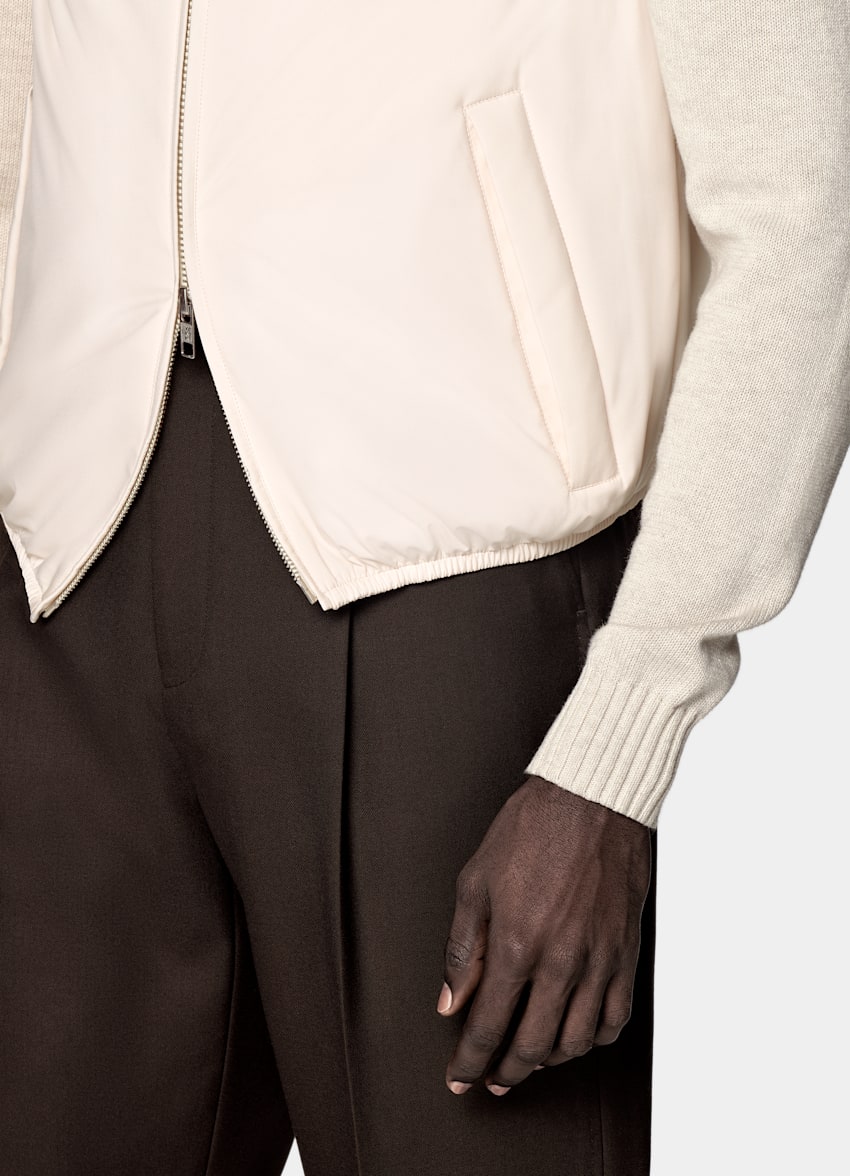 SUITSUPPLY Water-Repellent Technical Fabric by Olmetex, Italy Off-White Light Padded Zip Vest