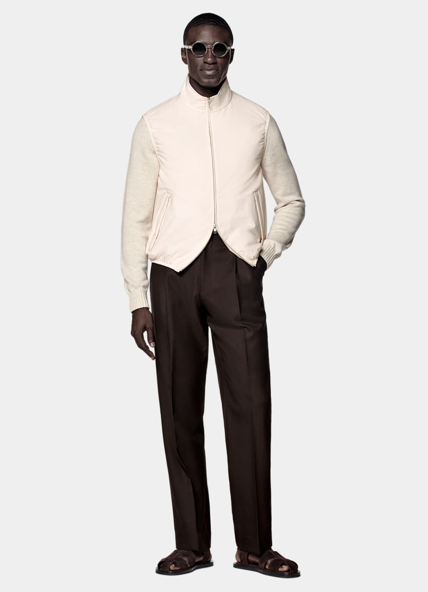 SUITSUPPLY Water-Repellent Technical Fabric by Olmetex, Italy Off-White Light Padded Zip Vest