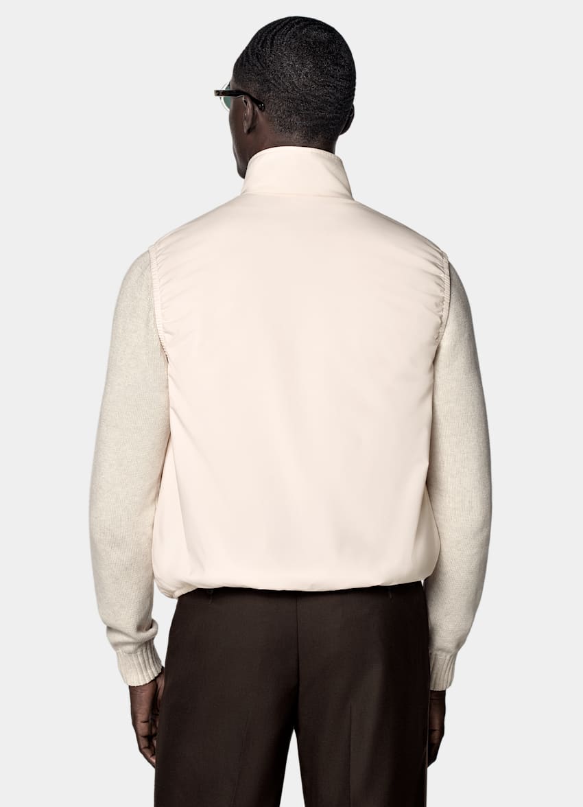 SUITSUPPLY Water-Repellent Technical Fabric by Olmetex, Italy Off-White Light Padded Zip Vest