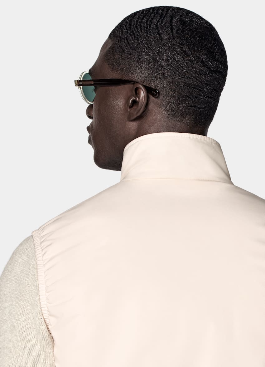 SUITSUPPLY Water-Repellent Technical Fabric by Olmetex, Italy Off-White Light Padded Zip Vest