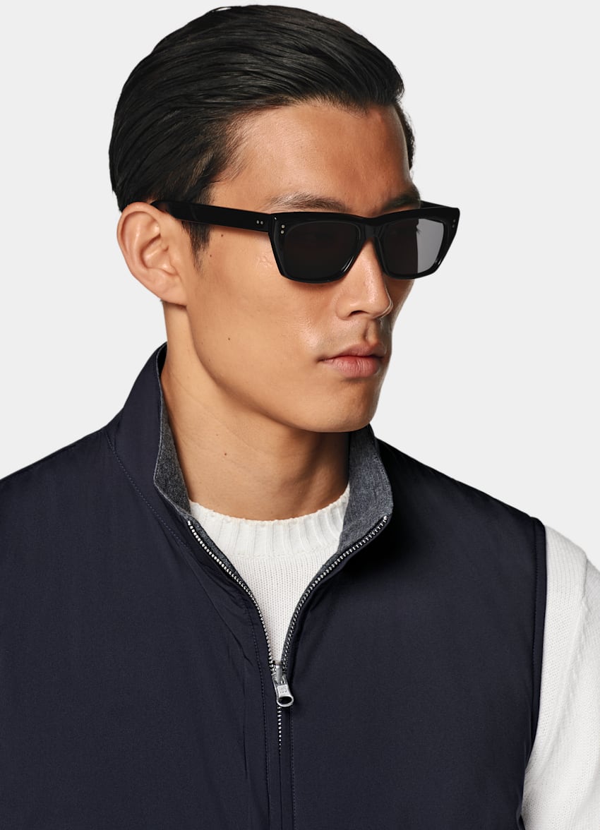 SUITSUPPLY Water-Repellent Technical Fabric by Olmetex, Italy Navy Reversible Light Padded Zip Vest