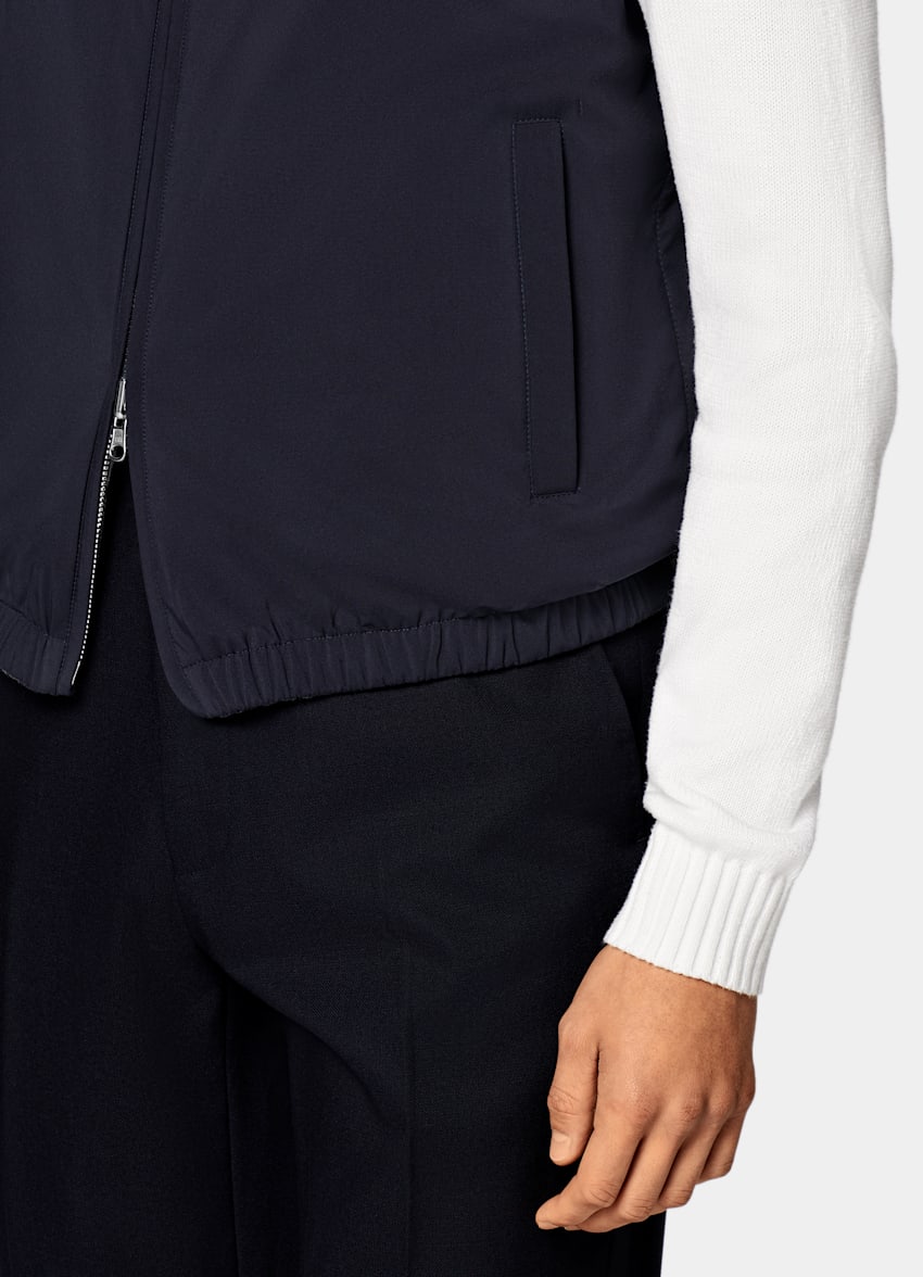SUITSUPPLY Water-Repellent Technical Fabric by Olmetex, Italy Navy Reversible Light Padded Zip Vest