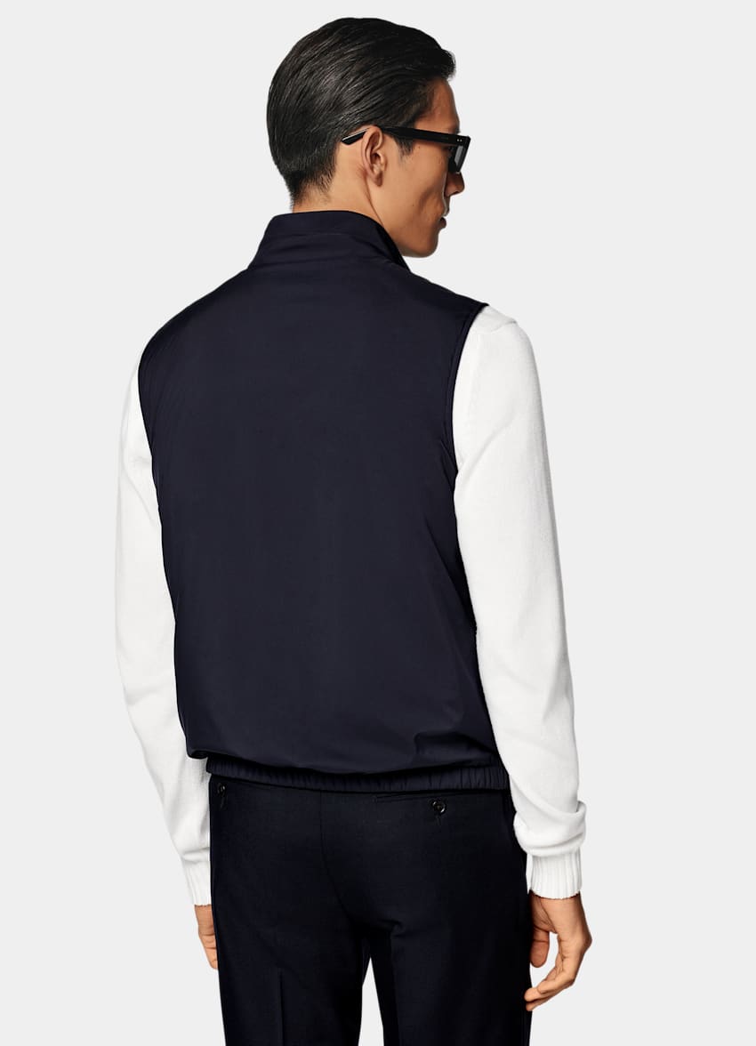 SUITSUPPLY Water-Repellent Technical Fabric by Olmetex, Italy Navy Reversible Light Padded Zip Vest