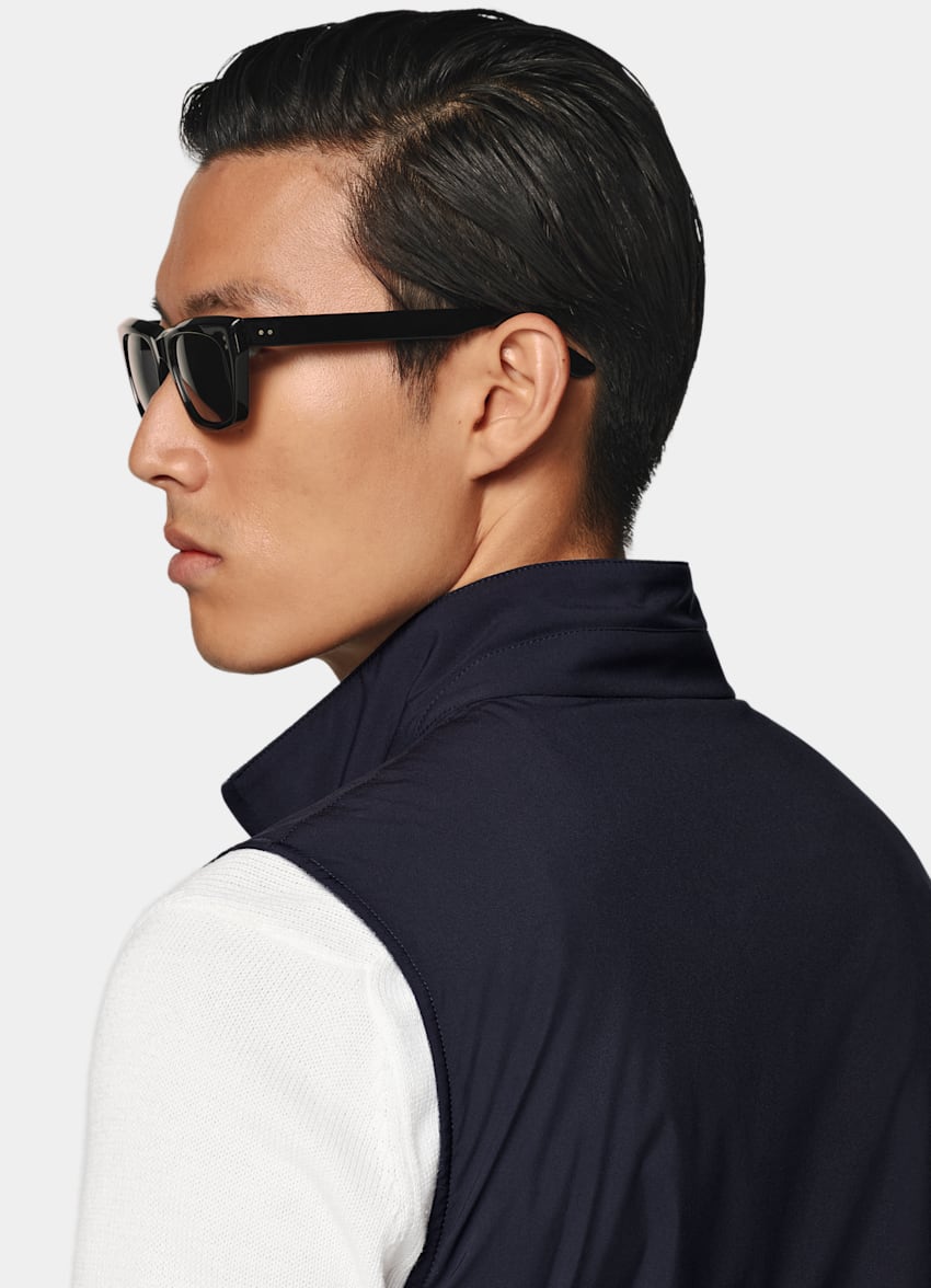SUITSUPPLY Water-Repellent Technical Fabric by Olmetex, Italy Navy Reversible Light Padded Zip Vest
