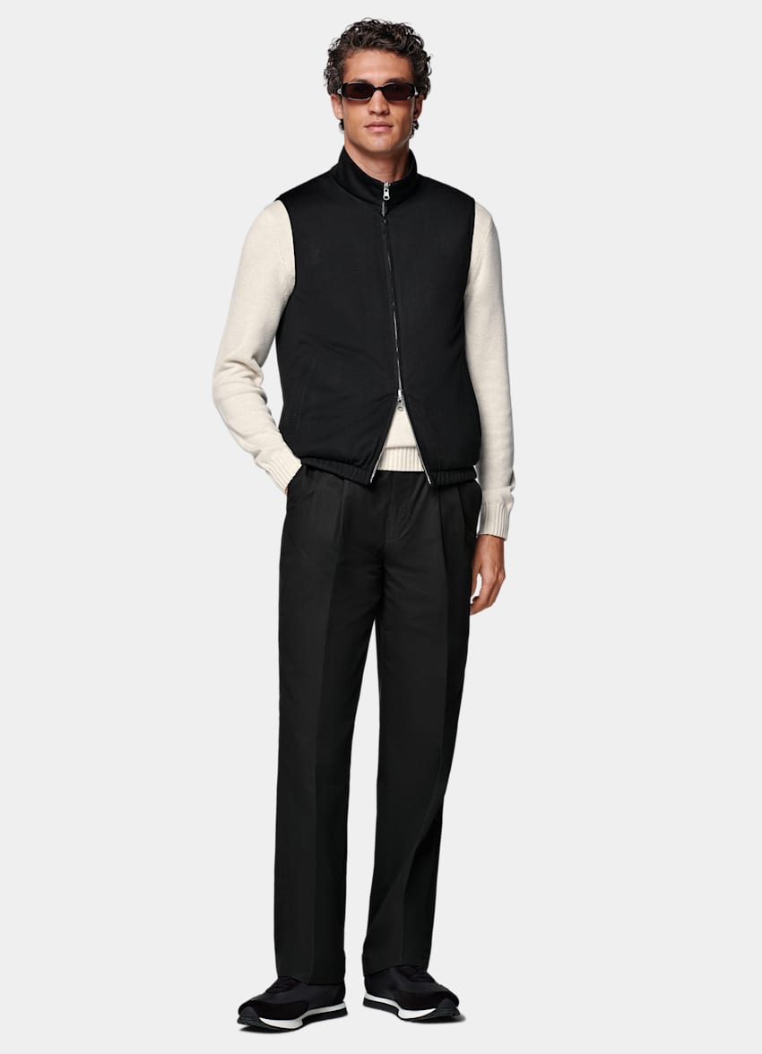 SUITSUPPLY Water-Repellent Technical Fabric by Olmetex, Italy Black Reversible Light Padded Zip Vest
