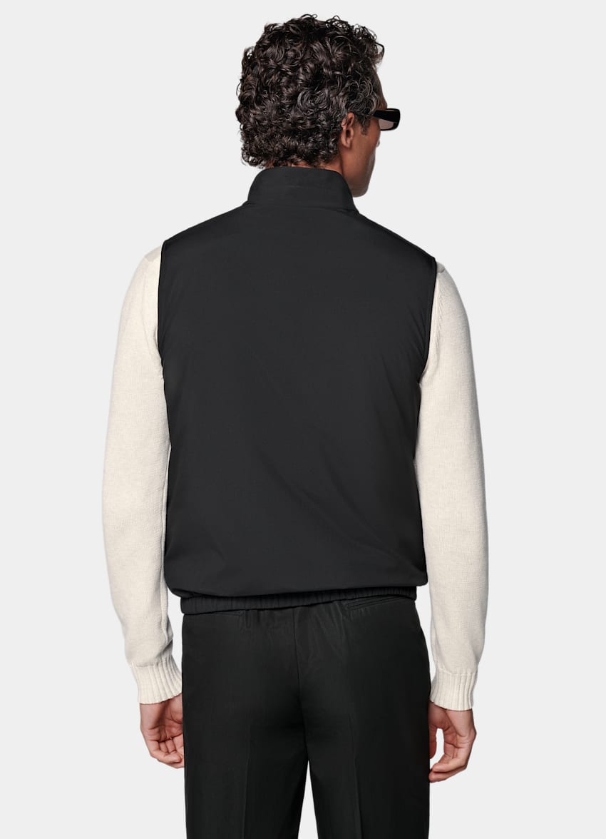 SUITSUPPLY Water-Repellent Technical Fabric by Olmetex, Italy Black Reversible Light Padded Zip Vest