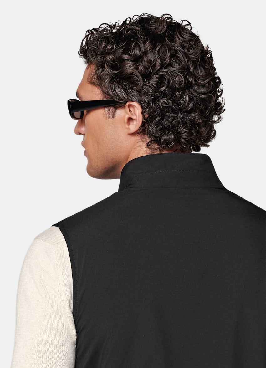 SUITSUPPLY Water-Repellent Technical Fabric by Olmetex, Italy Black Reversible Light Padded Zip Vest