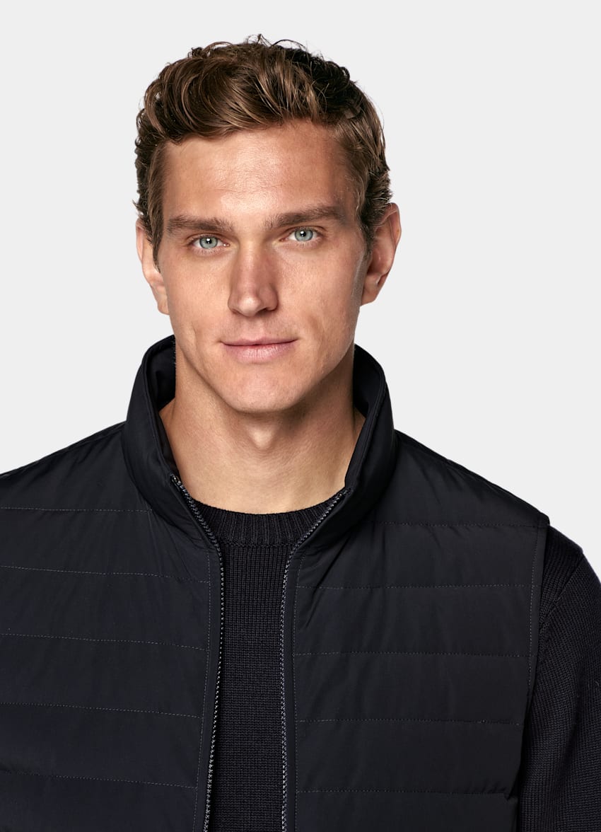 SUITSUPPLY Technical Fabric Navy Padded Down Zip Vest