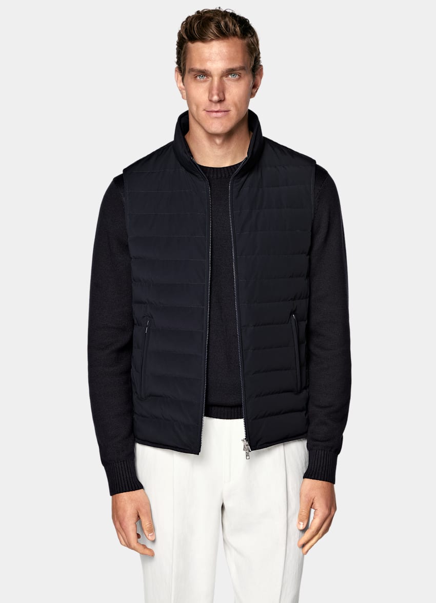 SUITSUPPLY Technical Fabric Navy Padded Down Zip Vest