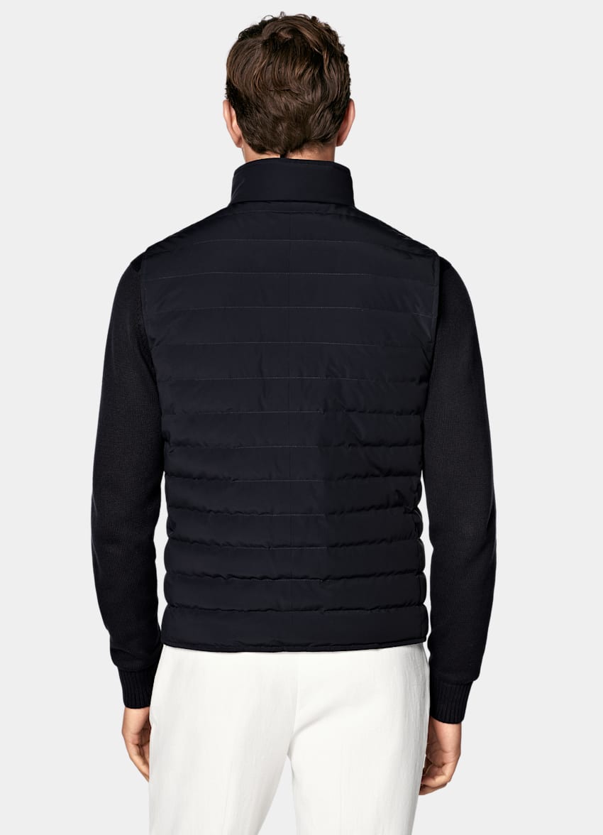 SUITSUPPLY Technical Fabric Navy Padded Down Zip Vest