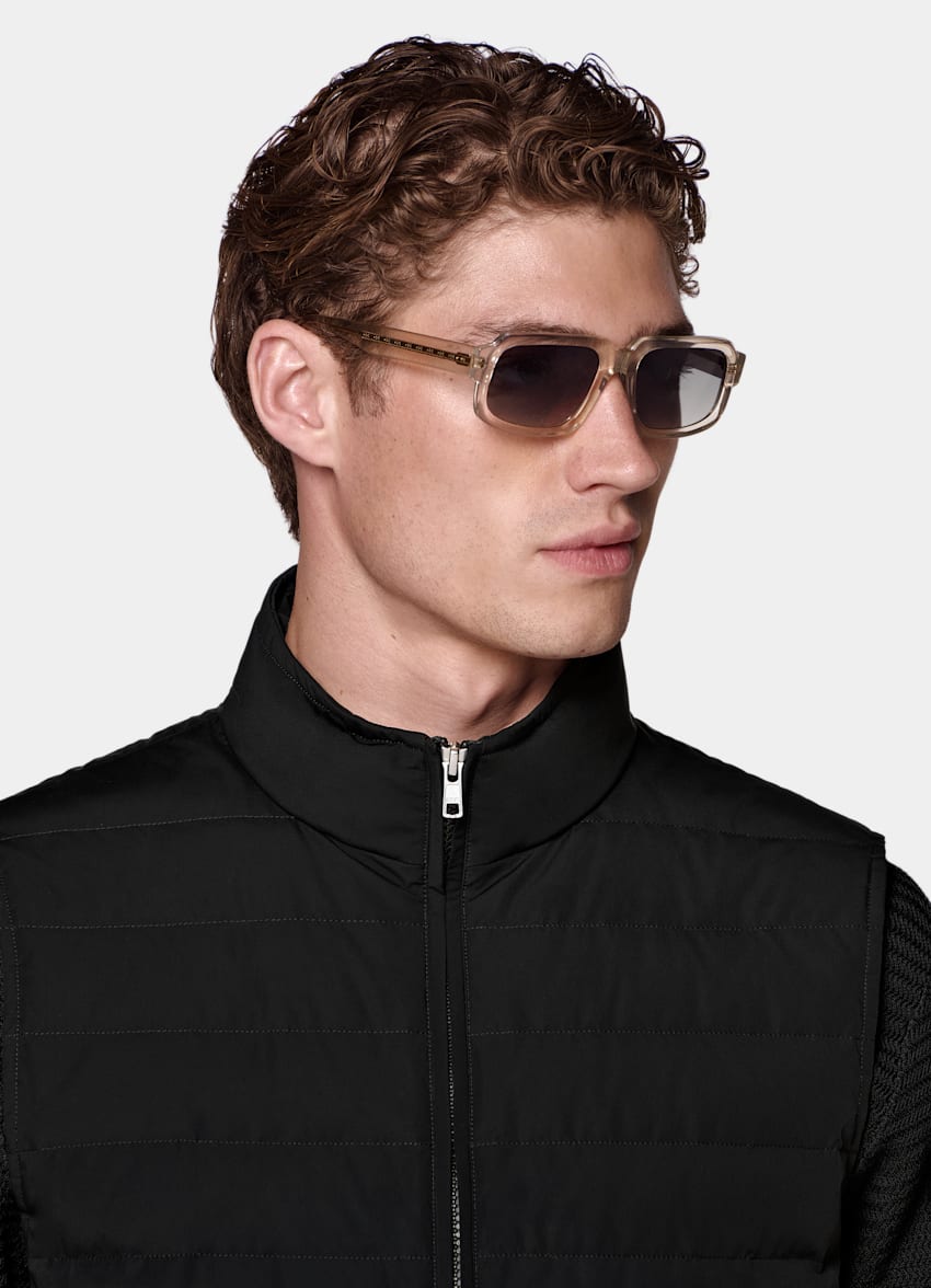 SUITSUPPLY Technical Fabric Black Down Zip Vest