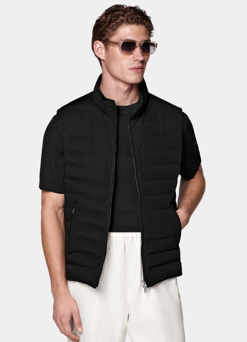 SUITSUPPLY Technical Fabric Black Down Zip Vest