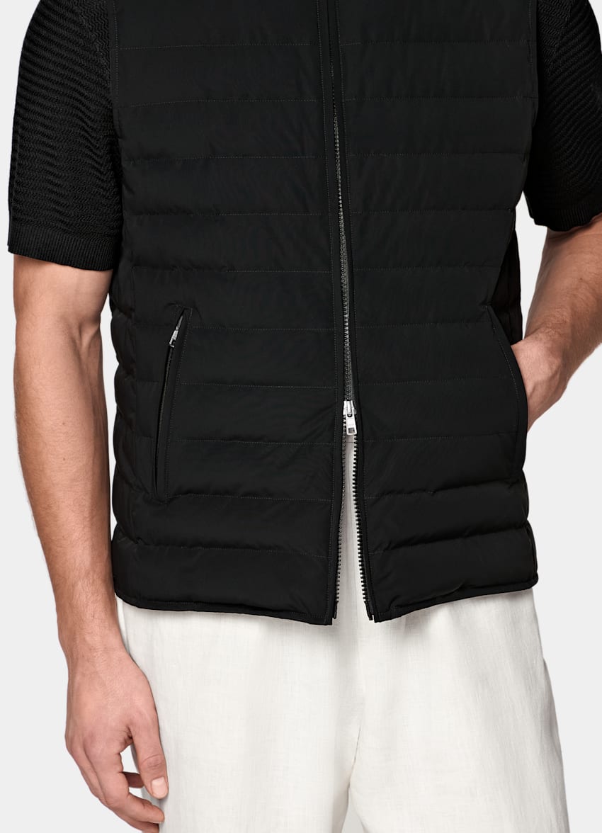 SUITSUPPLY Technical Fabric Black Down Zip Vest