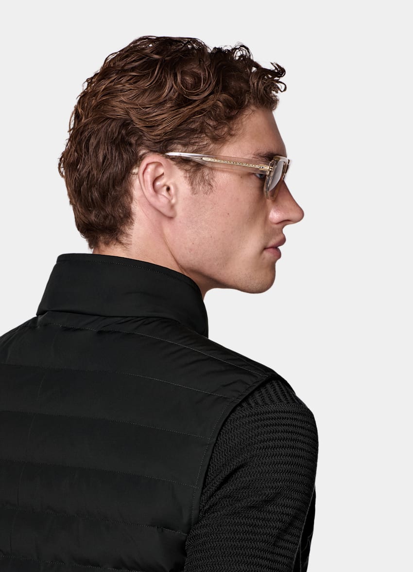 SUITSUPPLY Technical Fabric Black Down Zip Vest