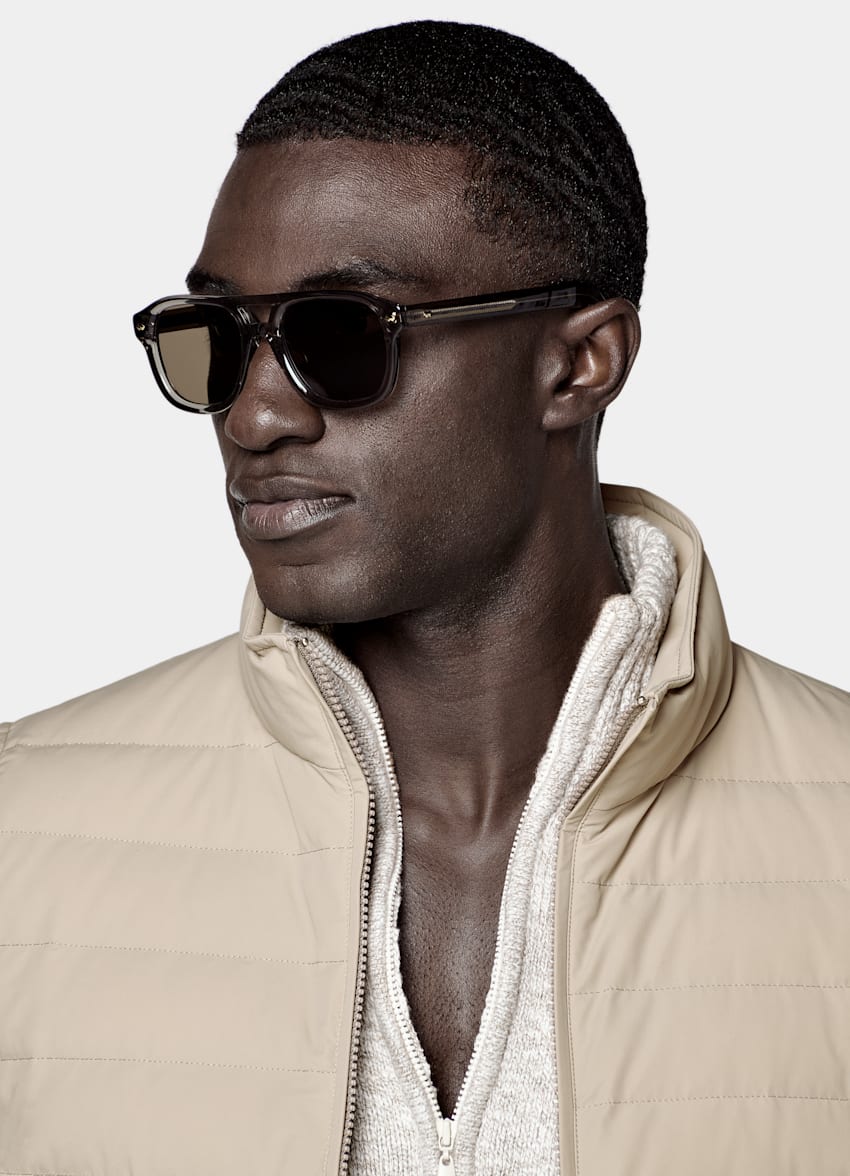 SUITSUPPLY Technical Fabric Taupe Down Zip Vest