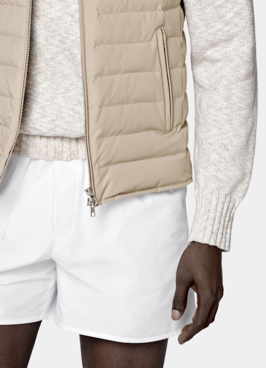 SUITSUPPLY Technical Fabric Taupe Down Zip Vest