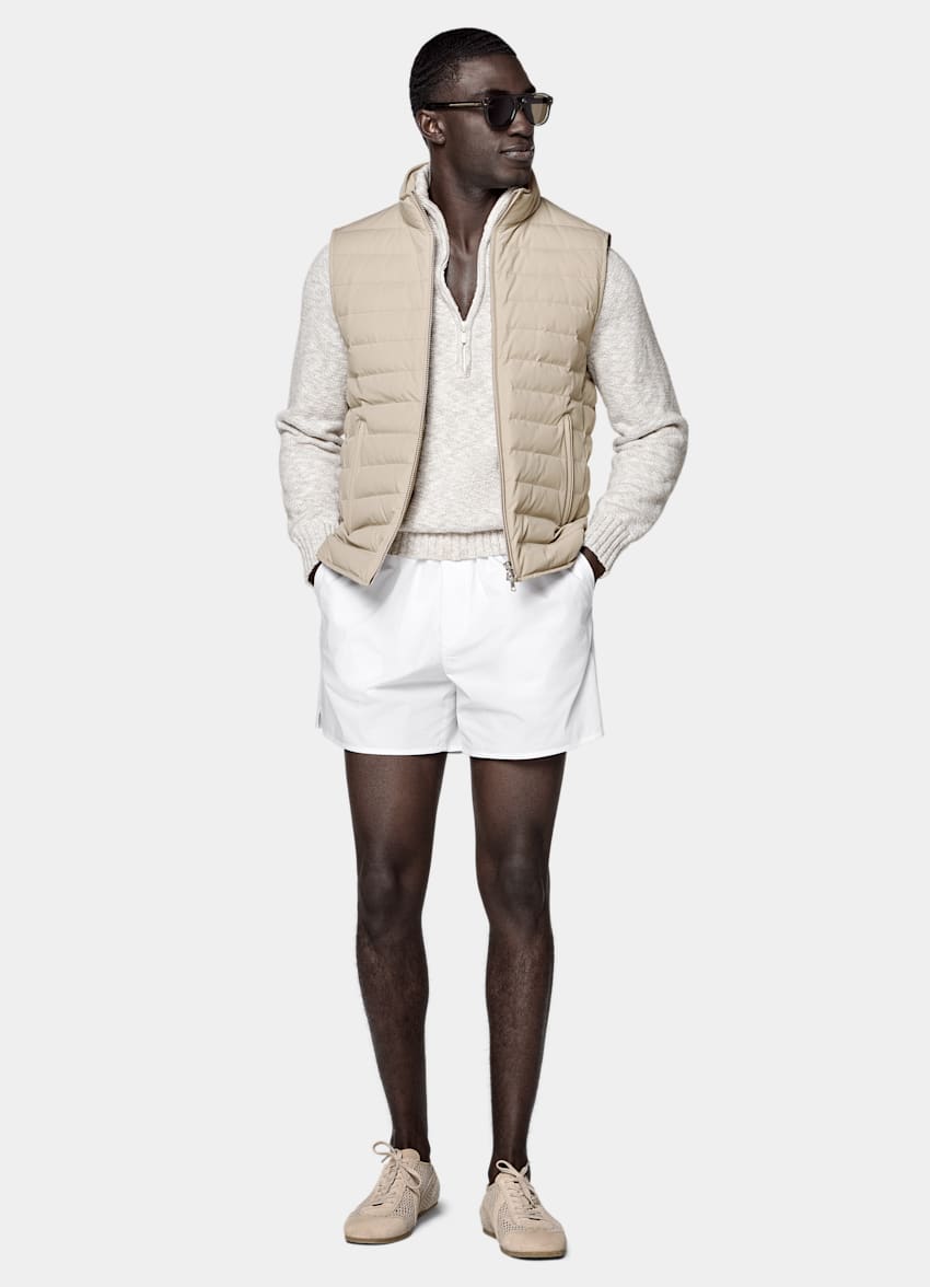 SUITSUPPLY Technical Fabric Taupe Down Zip Vest