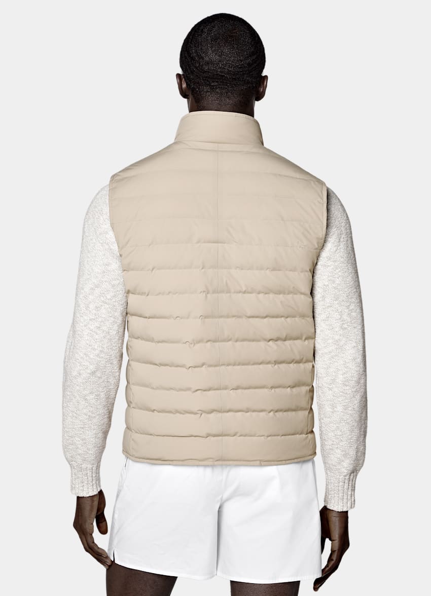 SUITSUPPLY Technical Fabric Taupe Down Zip Vest