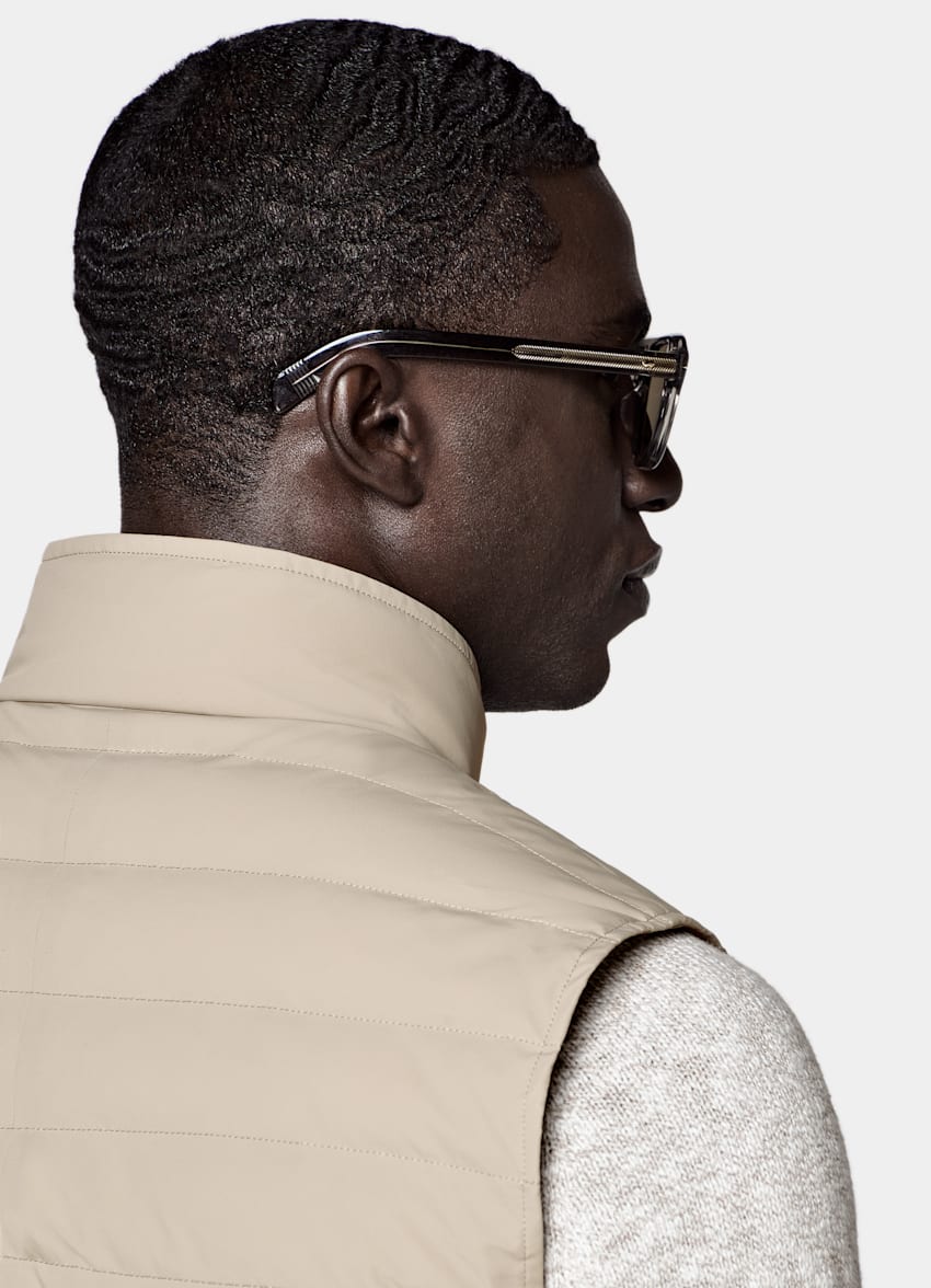 SUITSUPPLY Technical Fabric Taupe Down Zip Vest