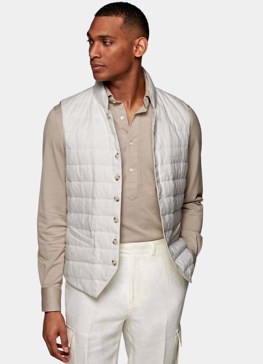 SUITSUPPLY Pure Linen by Leomaster, Italy White Down Vest