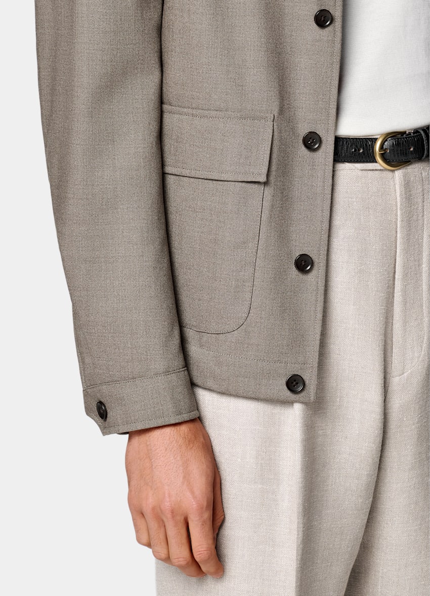 SUITSUPPLY Pure 4-Ply Traveller Wool by Rogna, Italy Taupe Bomber Jacket