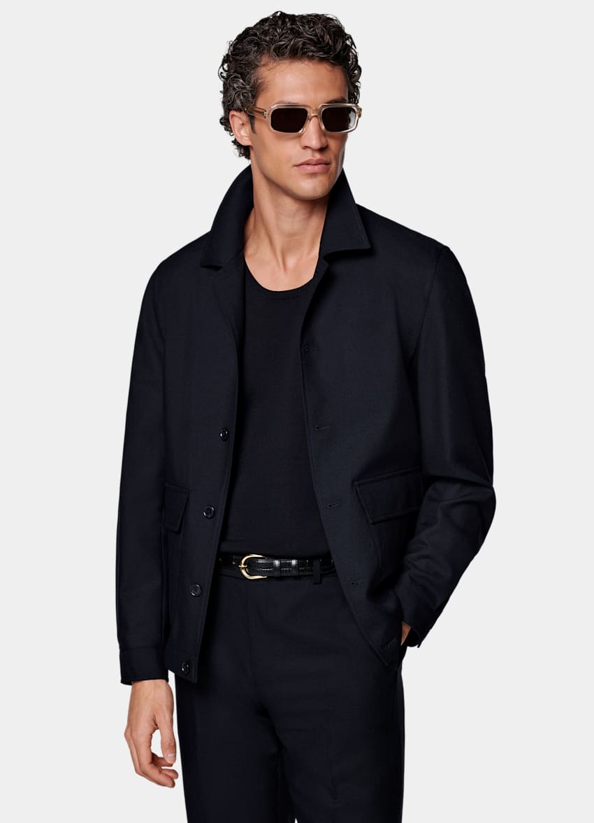 SUITSUPPLY Pure 4-Ply Traveller Wool by Rogna, Italy Navy Bomber Jacket