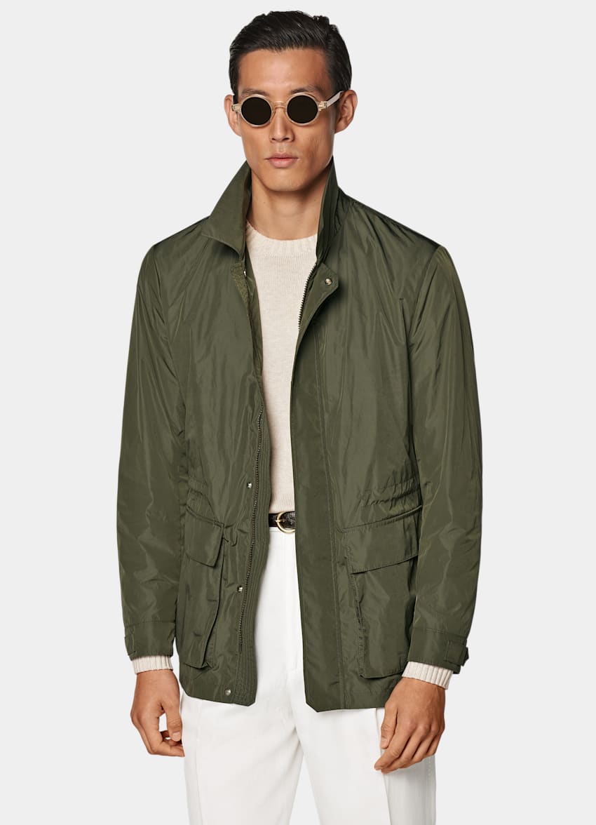 Green Field Jacket in Water-Repellent Technical Fabric