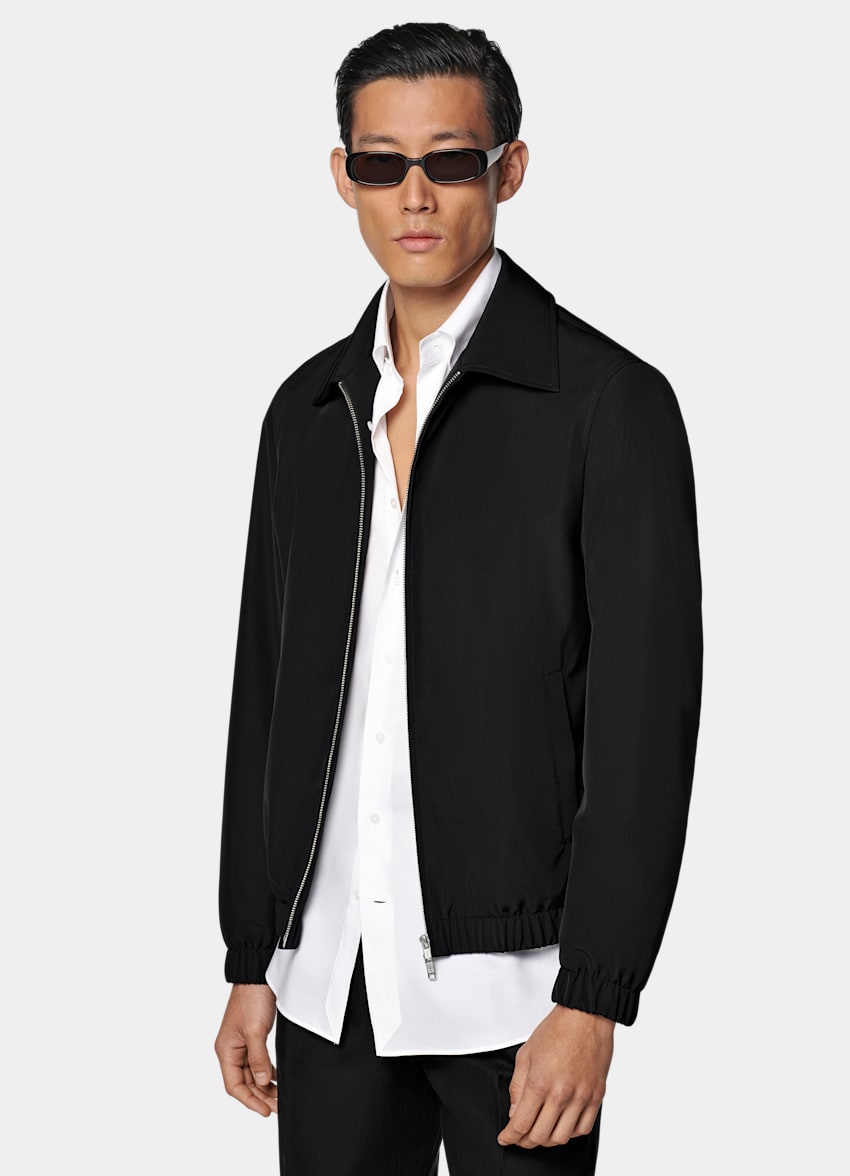 SUITSUPPLY Poliamid/wełna/jedwab od Lanificio Ermenegildo Zegna, Włochy Kurtka bomber czarna