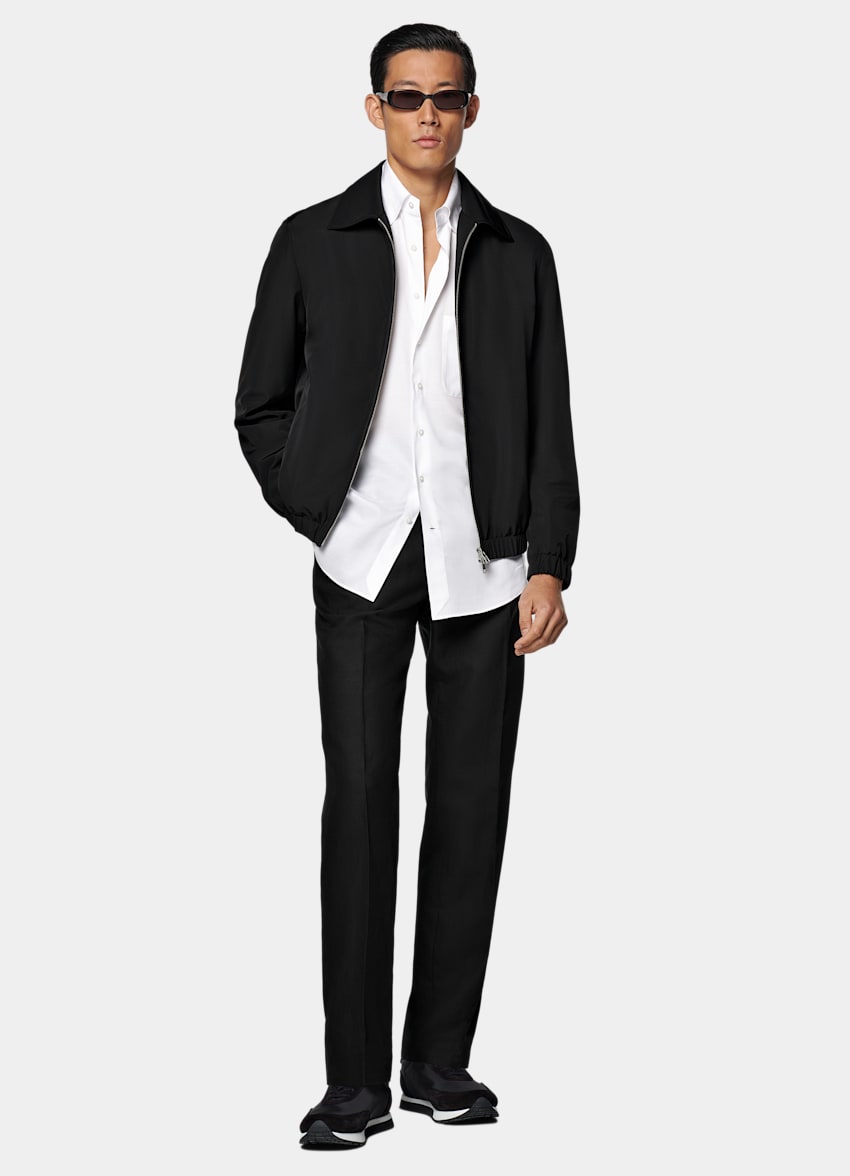 SUITSUPPLY Poliamid/wełna/jedwab od Lanificio Ermenegildo Zegna, Włochy Kurtka bomber czarna