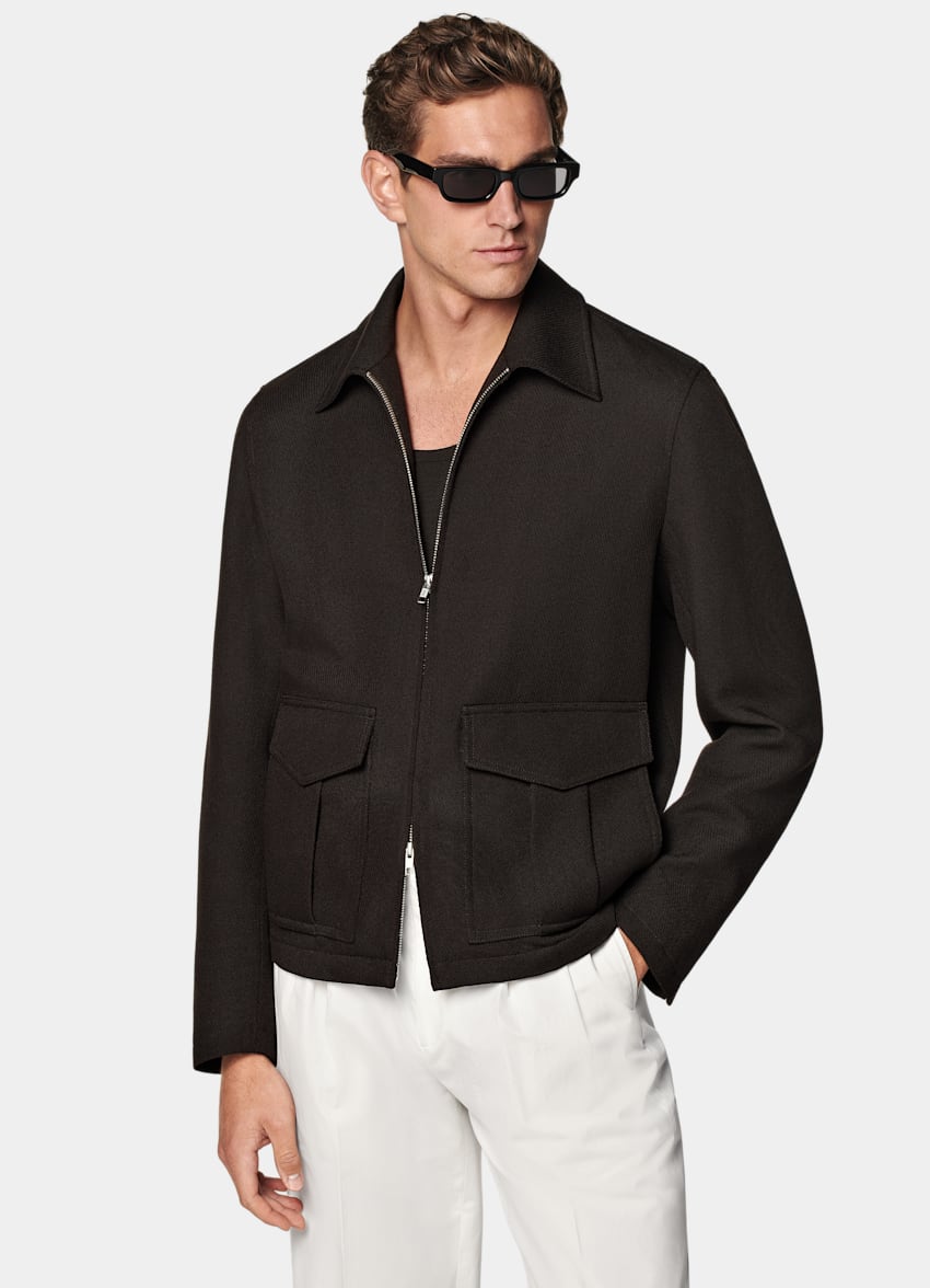SUITSUPPLY Pure Wool by Rogna, Italy Dark Brown Bomber Jacket