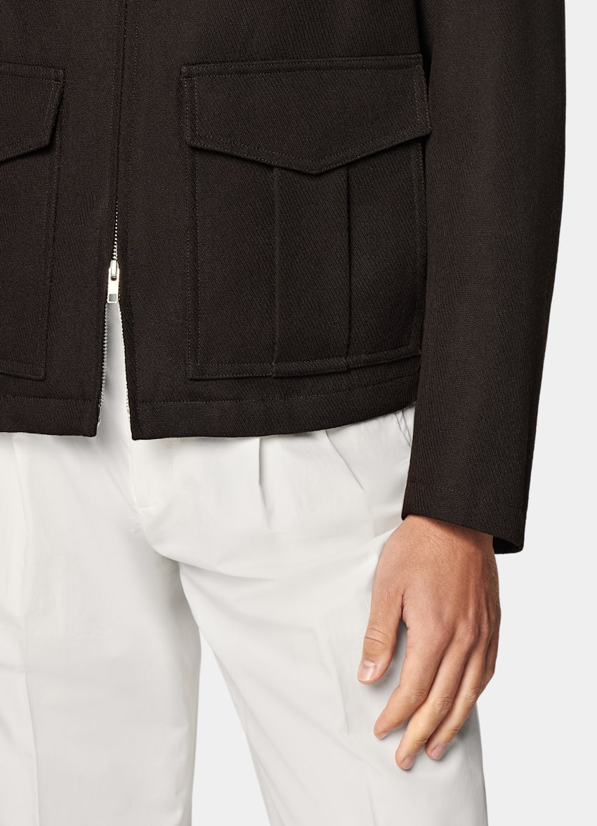 SUITSUPPLY Pure Wool by Rogna, Italy Dark Brown Bomber Jacket