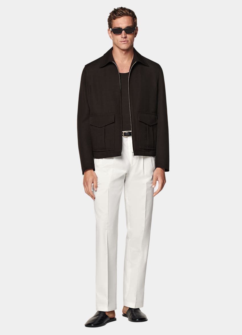 SUITSUPPLY Pure Wool by Rogna, Italy Dark Brown Bomber Jacket
