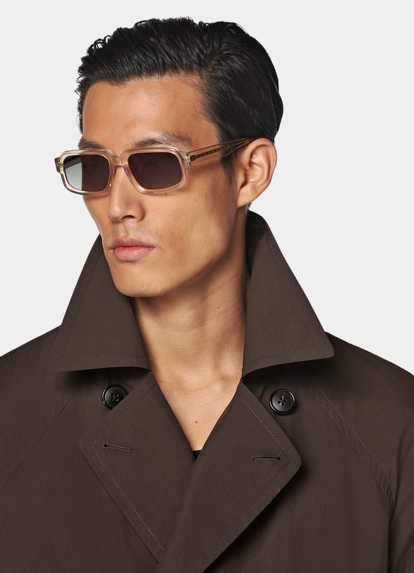 SUITSUPPLY Water-Repellent Technical Fabric by Olmetex, Italy Dark Brown Belted Trench Coat