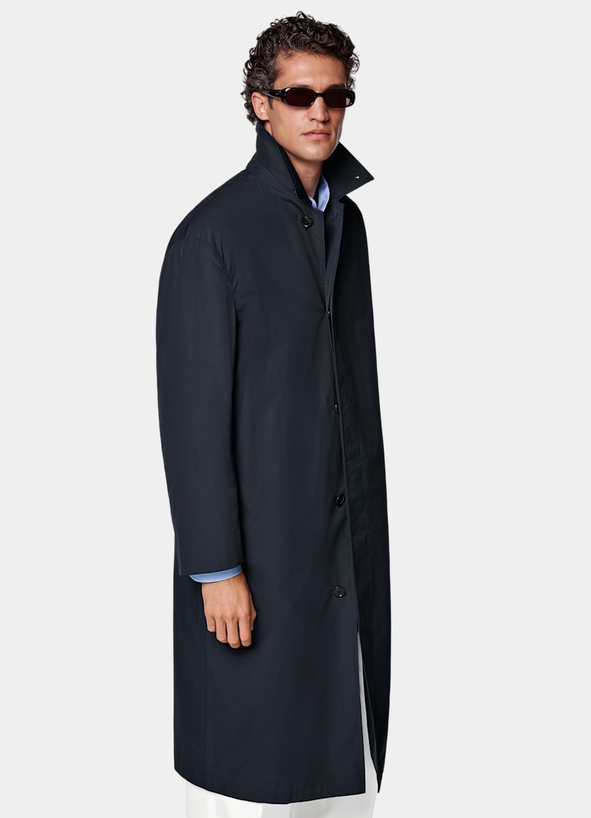 SUITSUPPLY Water-Repellent Technical Fabric by Lanificio Ermenegildo Zegna, Italy Navy Overcoat