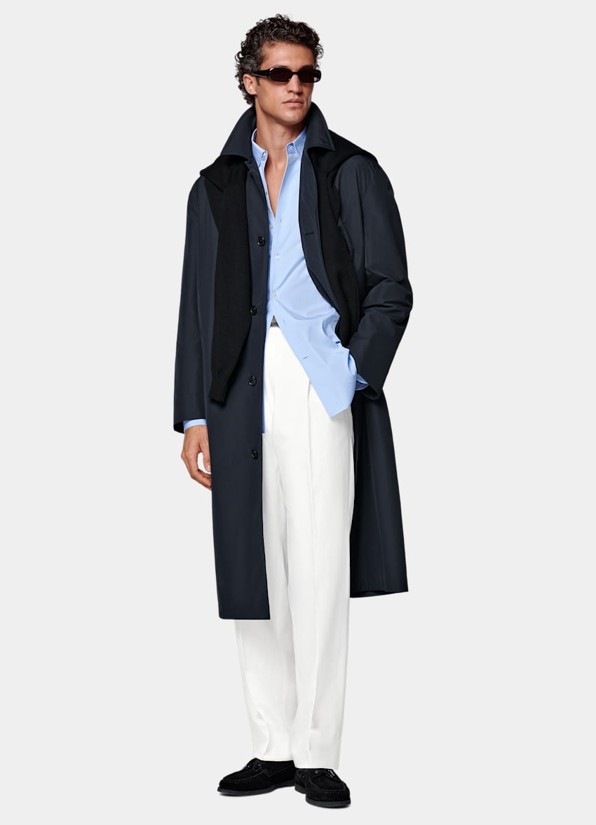 SUITSUPPLY Water-Repellent Technical Fabric by Lanificio Ermenegildo Zegna, Italy Navy Overcoat