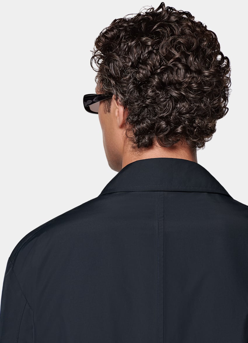 SUITSUPPLY Water-Repellent Technical Fabric by Lanificio Ermenegildo Zegna, Italy Navy Overcoat