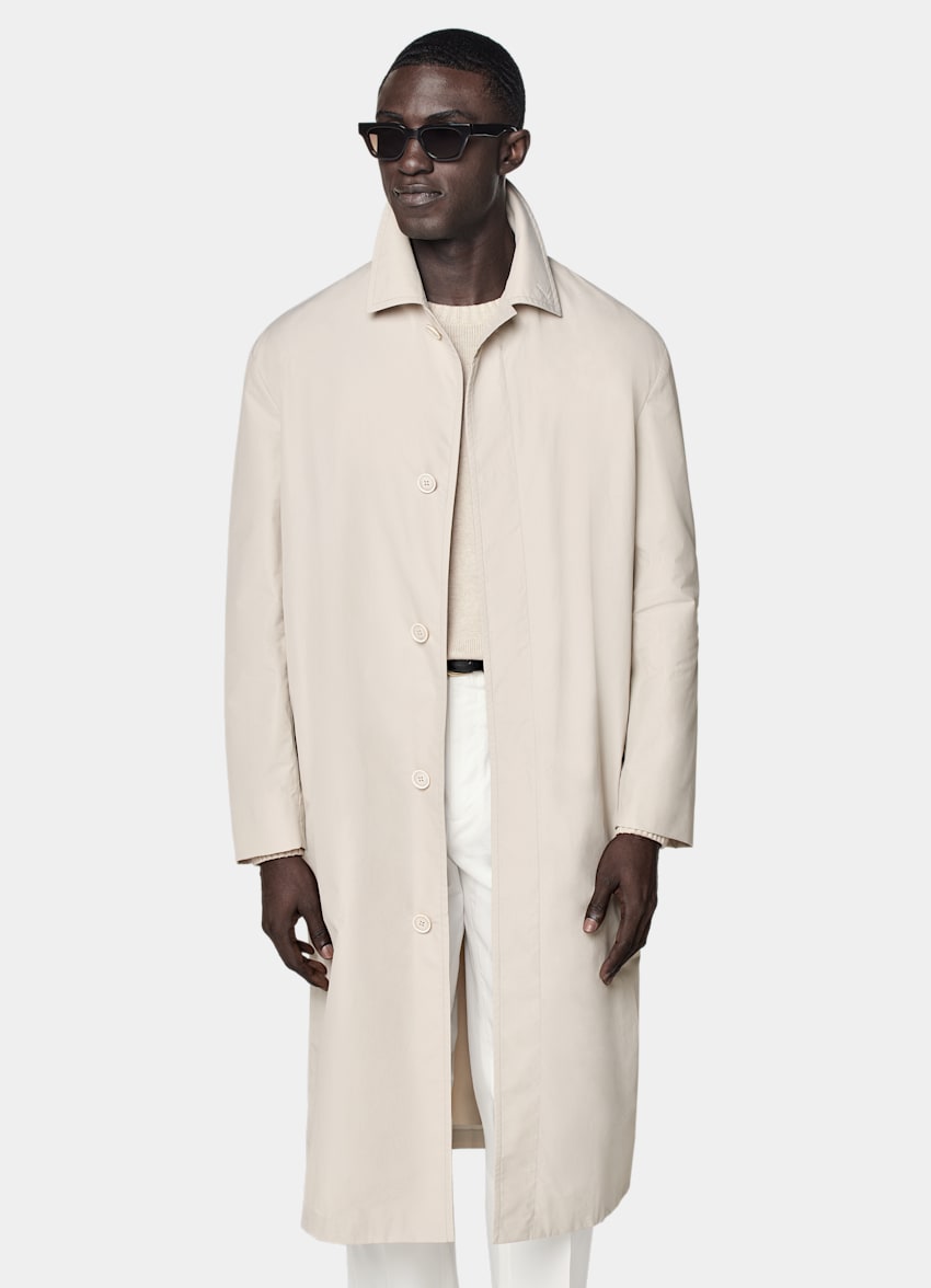 SUITSUPPLY Water-Repellent Technical Fabric by Lanificio Ermenegildo Zegna, Italy Sand Overcoat