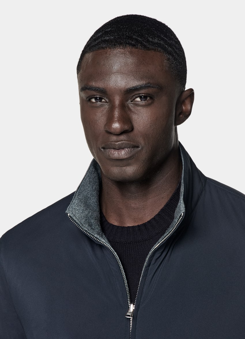 SUITSUPPLY Water-Repellent Technical Fabric by Olmetex, Italy Navy Reversible Bomber Jacket