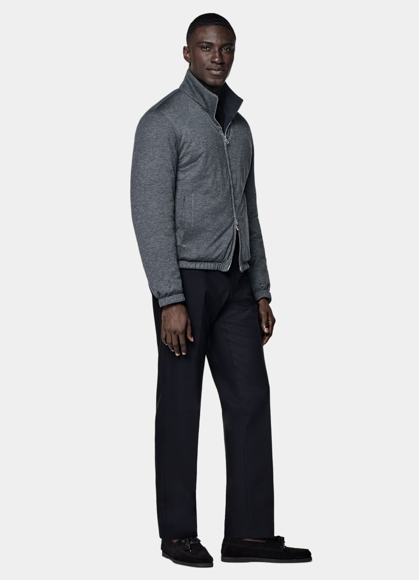 SUITSUPPLY Water-Repellent Technical Fabric by Olmetex, Italy Navy Reversible Bomber Jacket