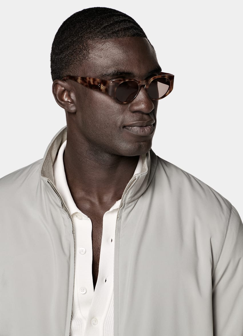 SUITSUPPLY Water-Repellent Technical Fabric Taupe Reversible Bomber Jacket